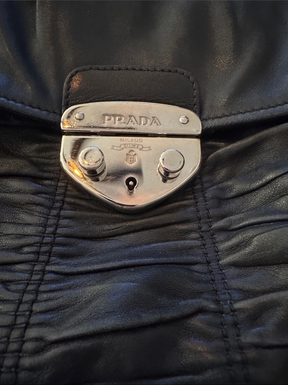Prada Black Leather Shoulder Bag with Silver Chain - Picture 6 of 11